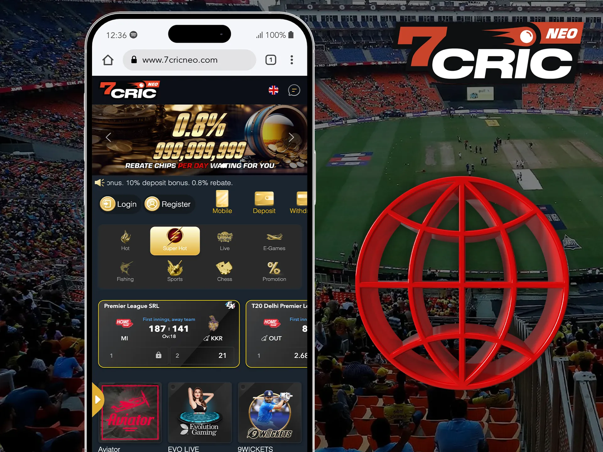 Play 7Cric without installing the app, in the mobile version.