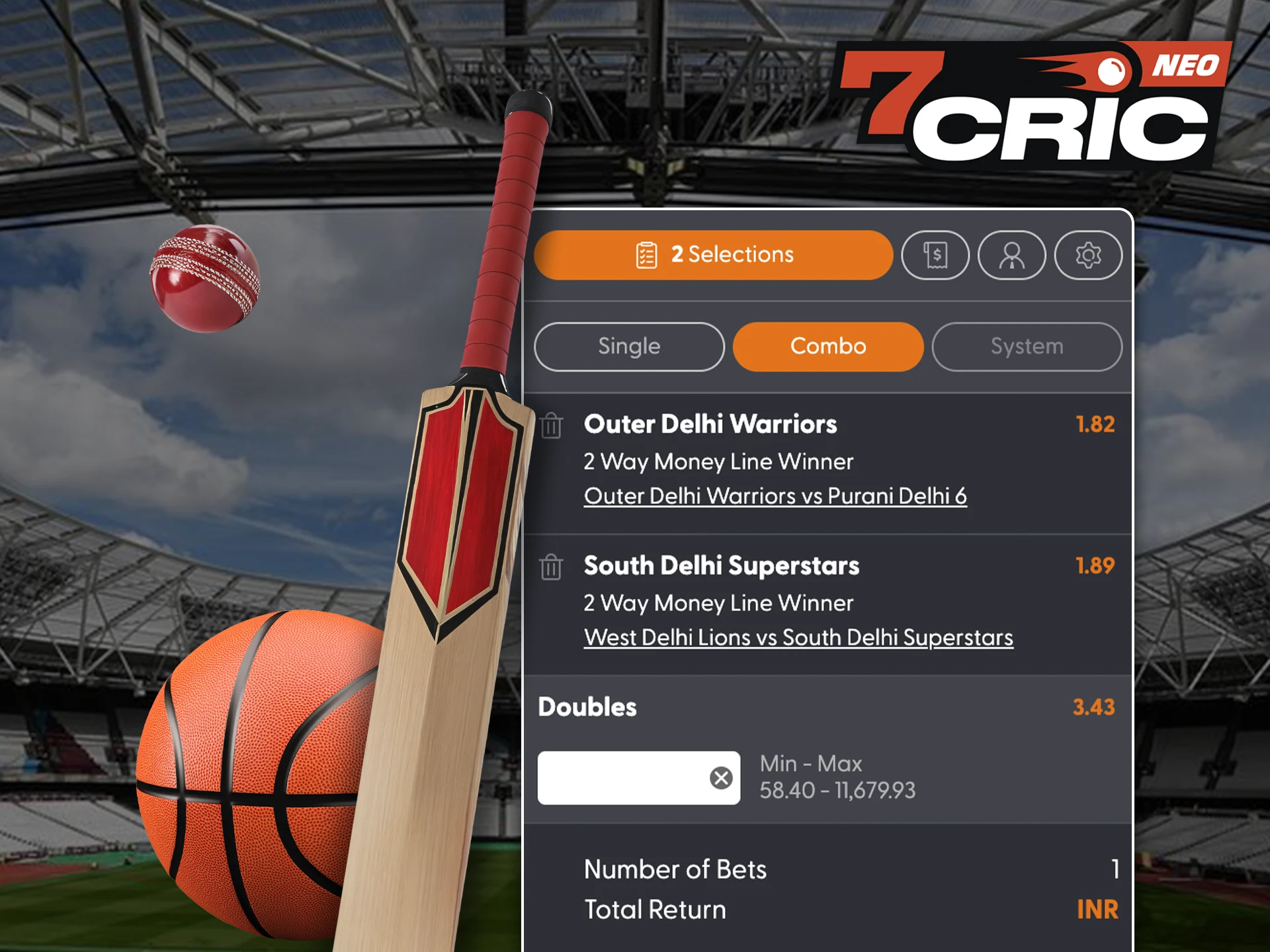 7Cric provides users with a large selection of sports betting types.