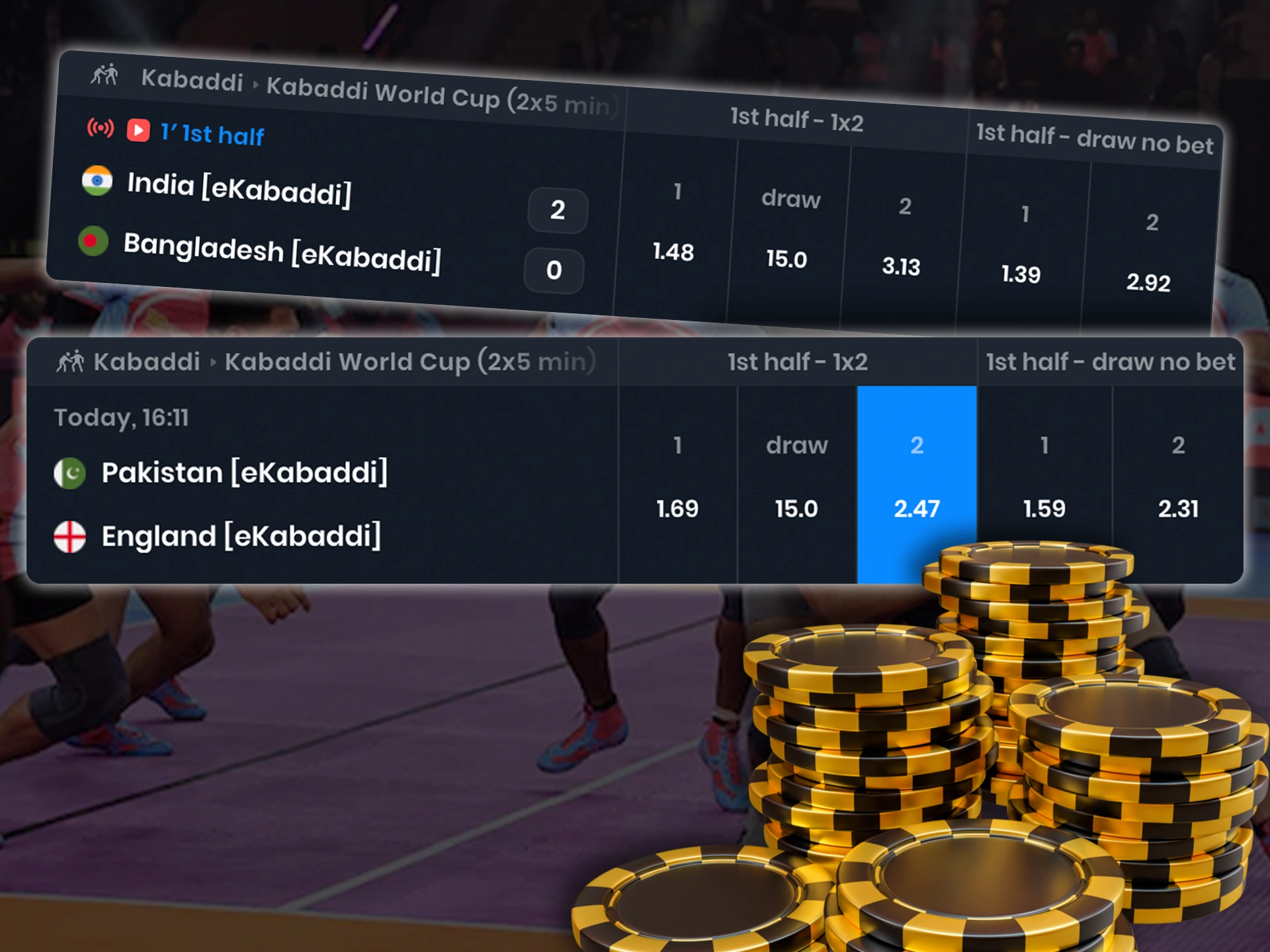 Place a late bet on the Kabaddi tournament and win.