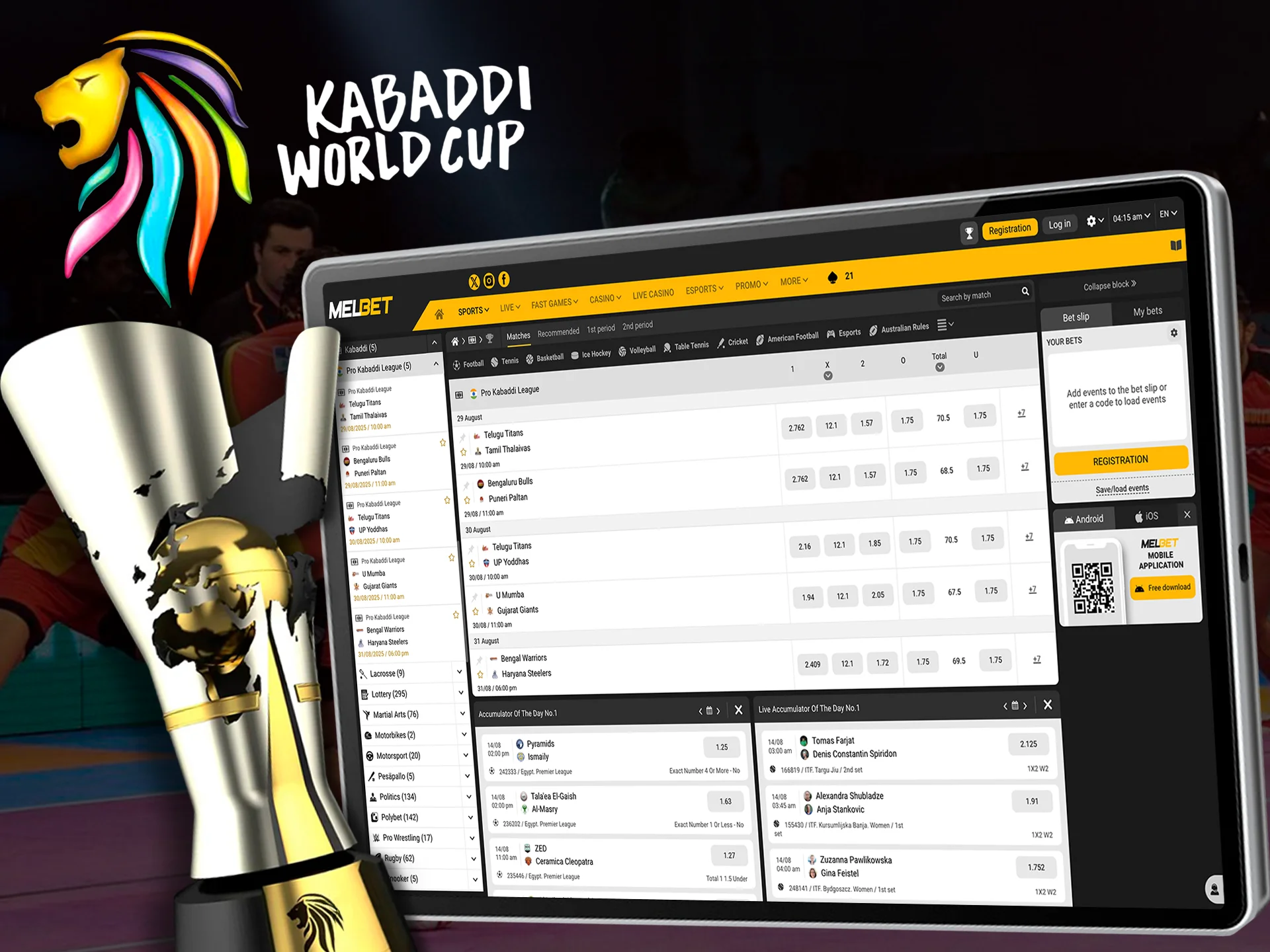 Don't miss World Cup Kabaddi to bet on your favorite team.