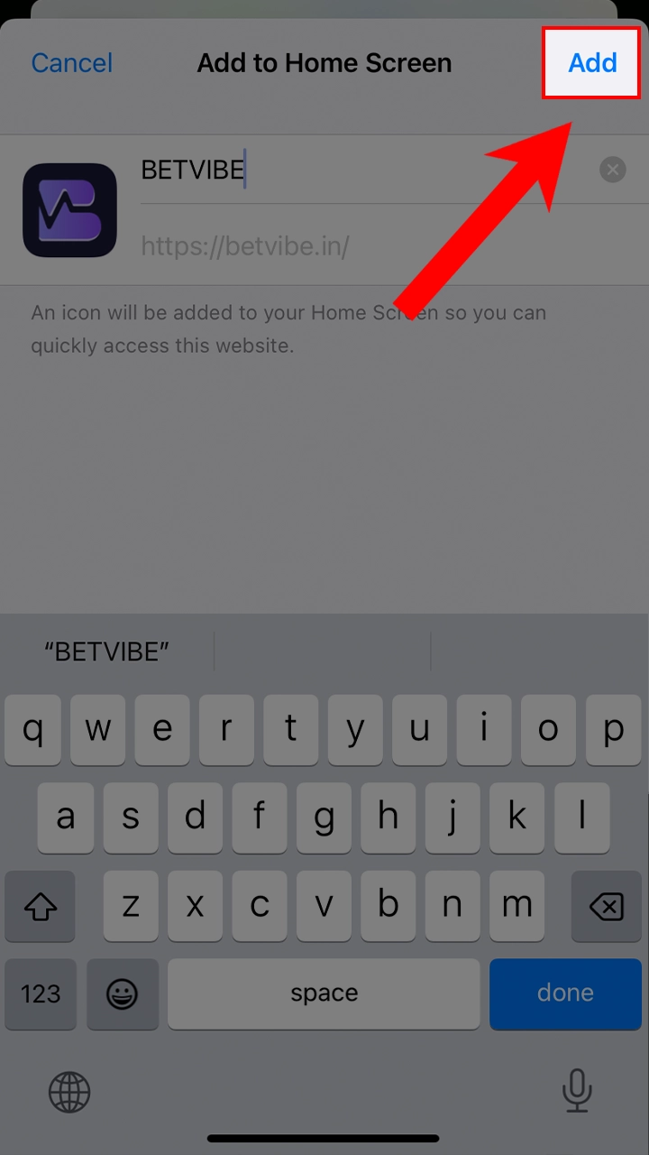 Finish editing and confirm adding BetVibe.