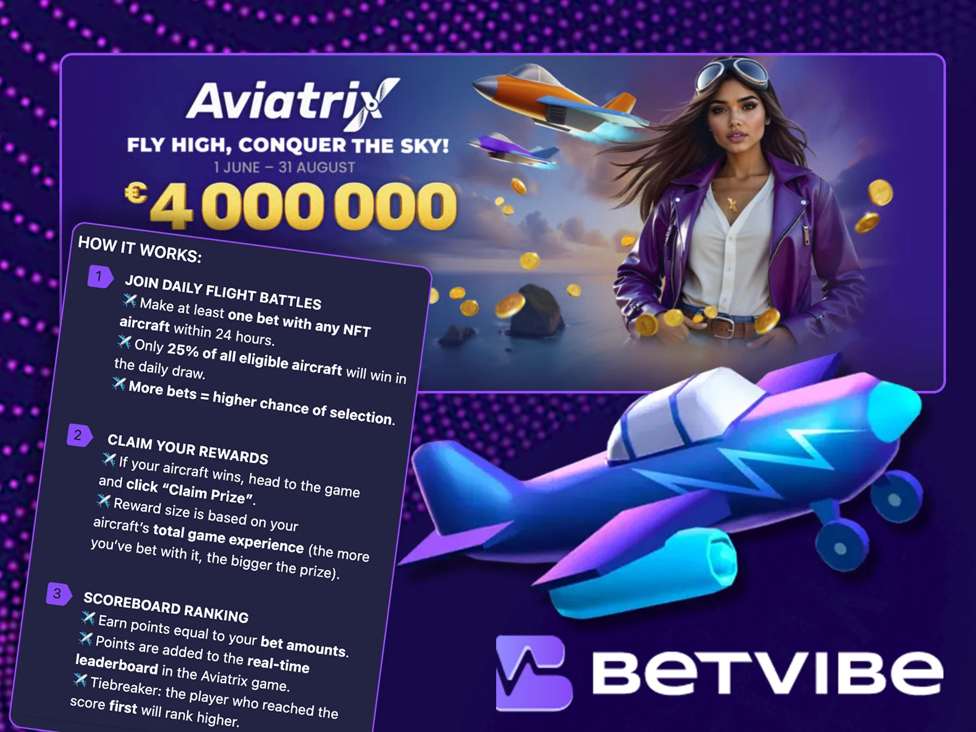 Use BetVibe bonus to play and win at Aviatrix.