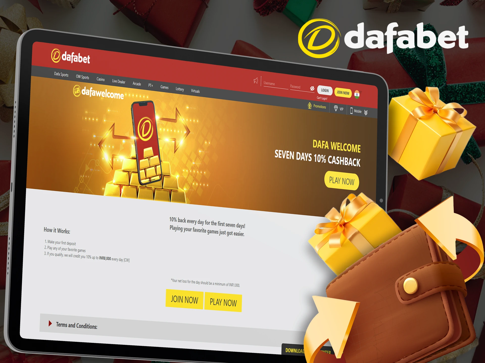 Top up your account and get cashback with a bonus from Dafabet.