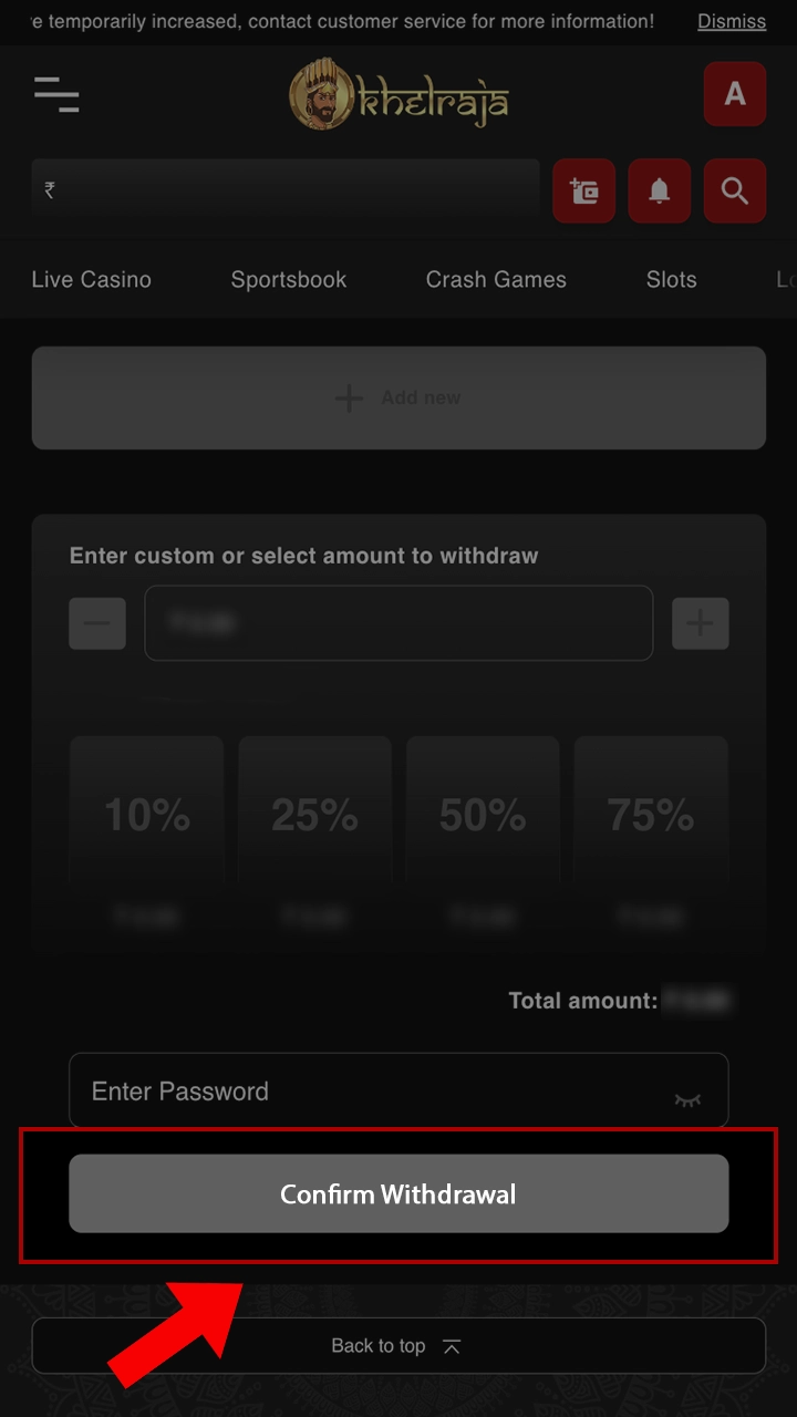 Complete the withdrawal of your winnings by confirming with the button.