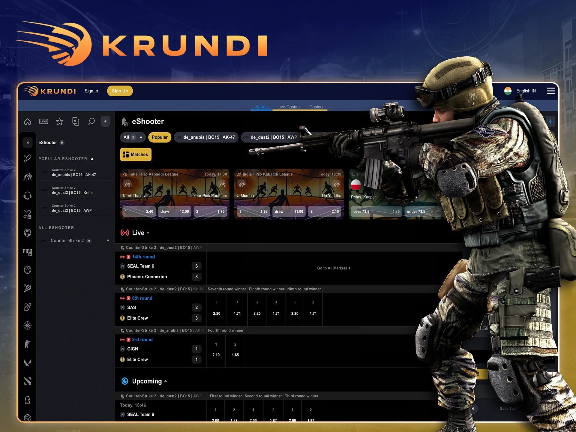 Choose the best team to play eShooter with Krundi.