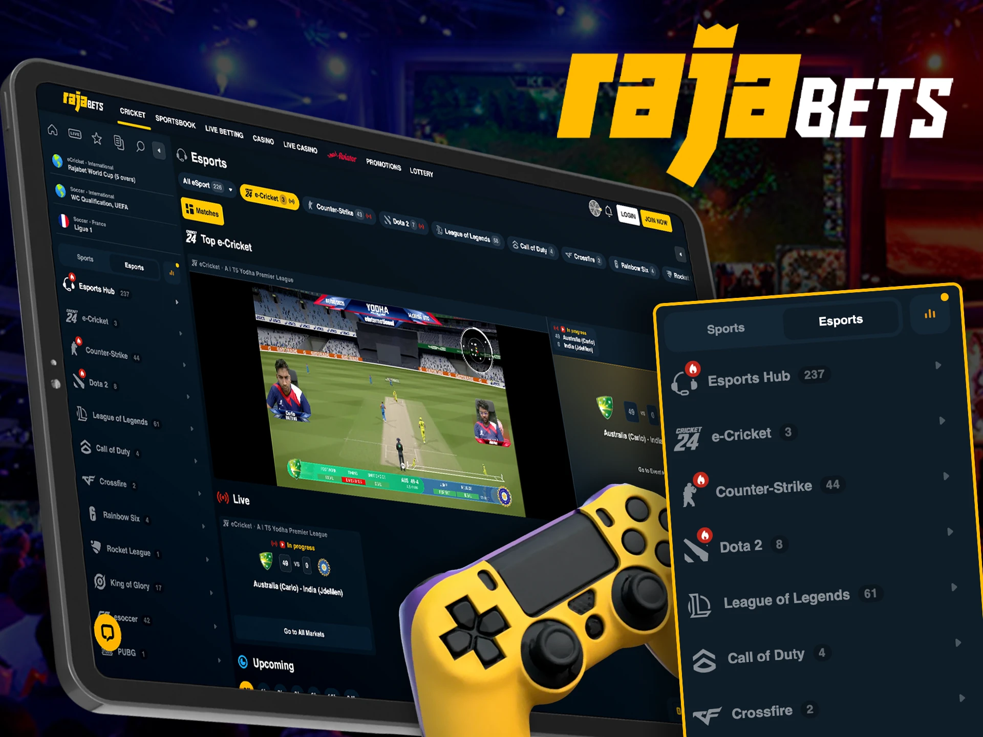 Select a game or team to bet on Esports and Virtual at Rajabets.