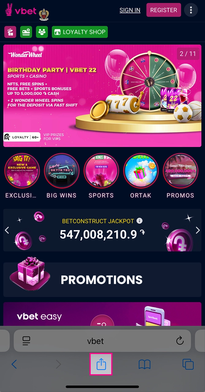 Go and share the Vbet site by clicking on the button.