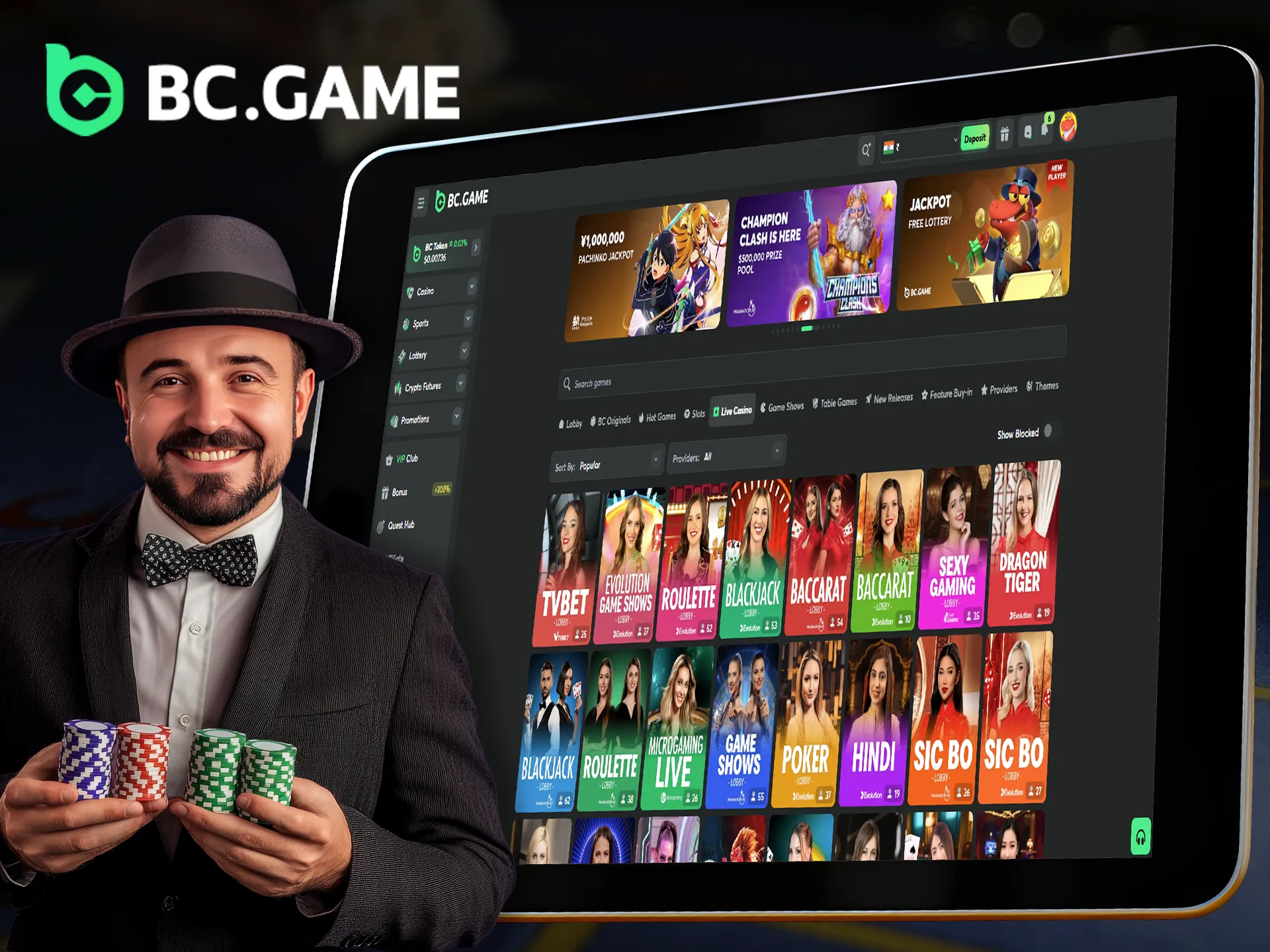 BC Game live casino section with live dealer games.