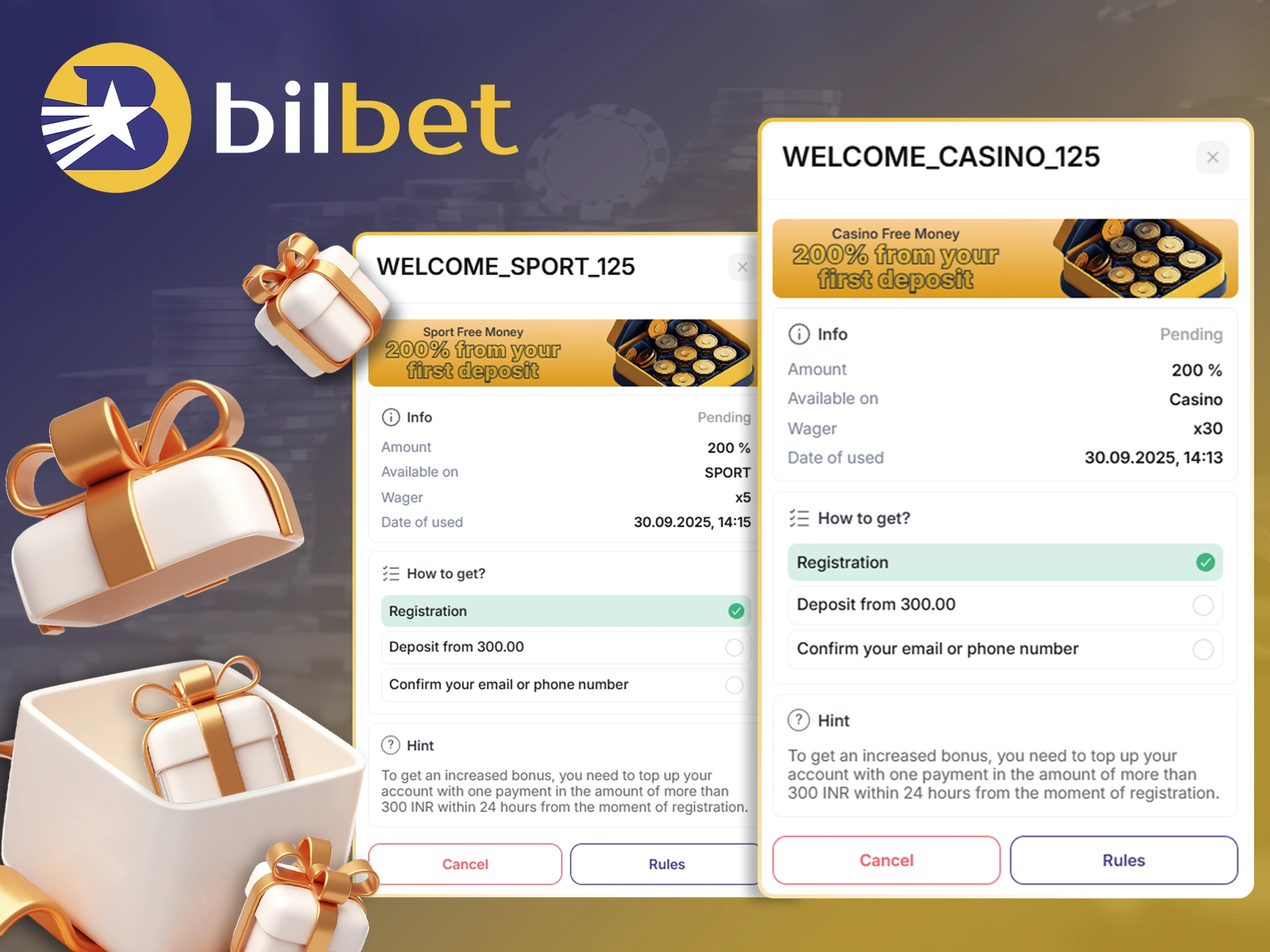 Bilbet welcomes new users with a large welcome bonus.