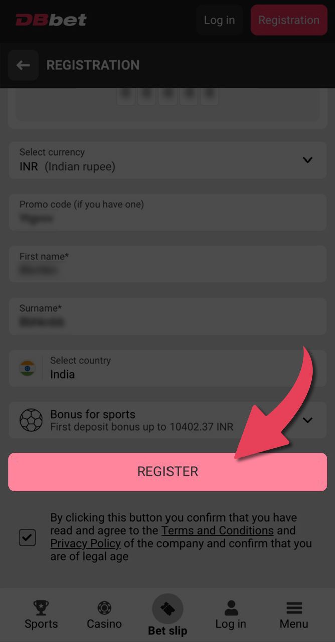 Complete your DBbet registration and go to your personal account.