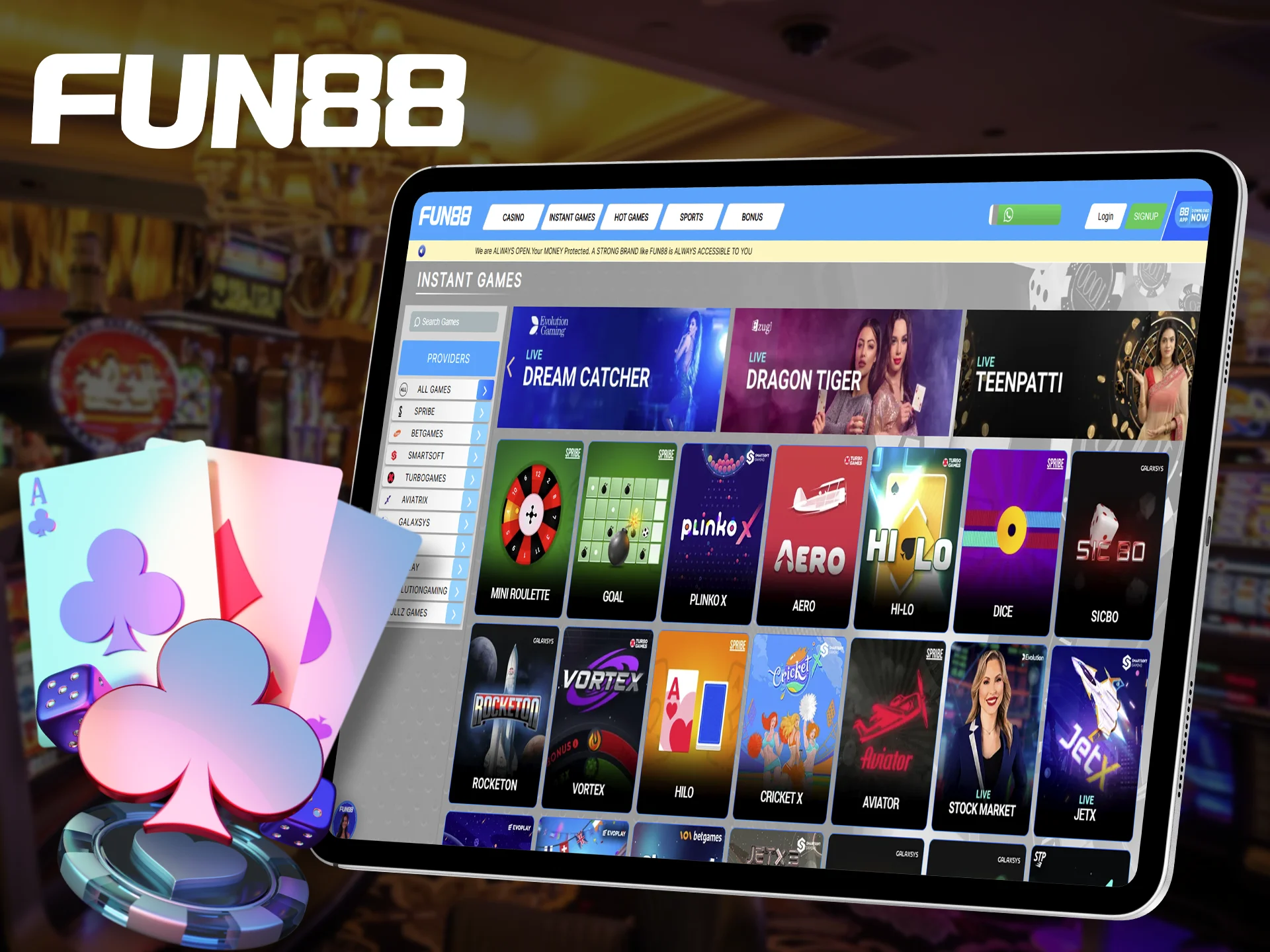 Find your favorite casino game at Fun88 among many others.