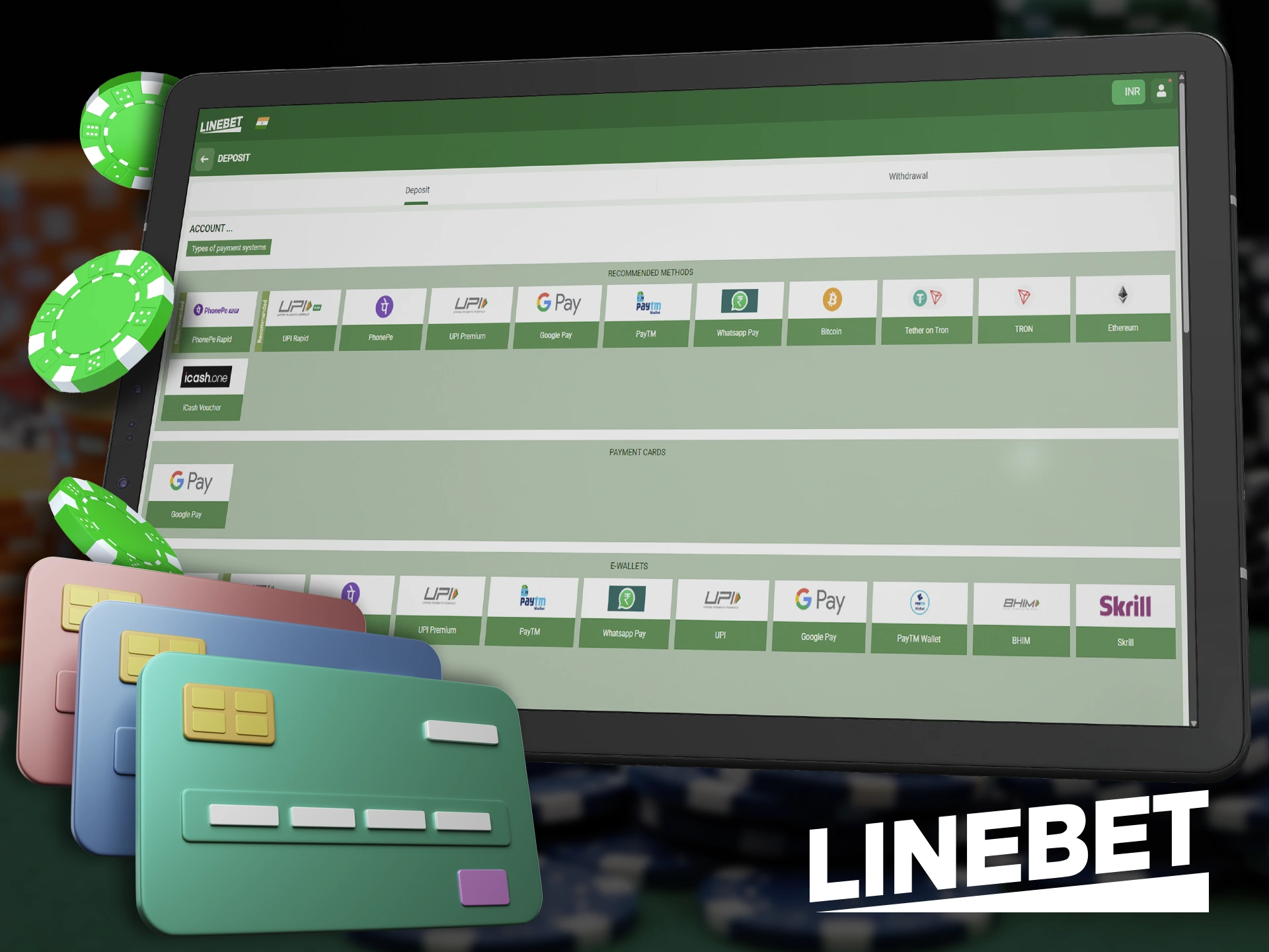 Linebet offers its players only popular payment methods.
