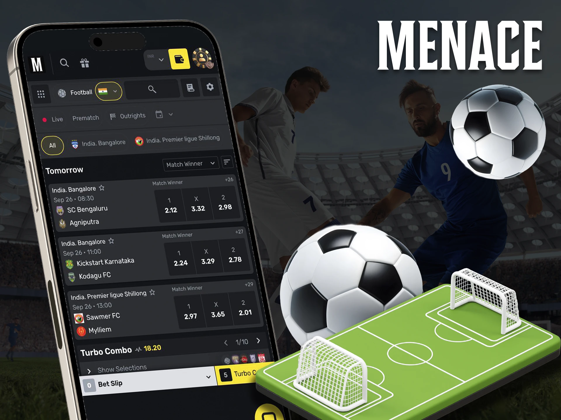 Create football predictions by placing bets in the Menace King app.