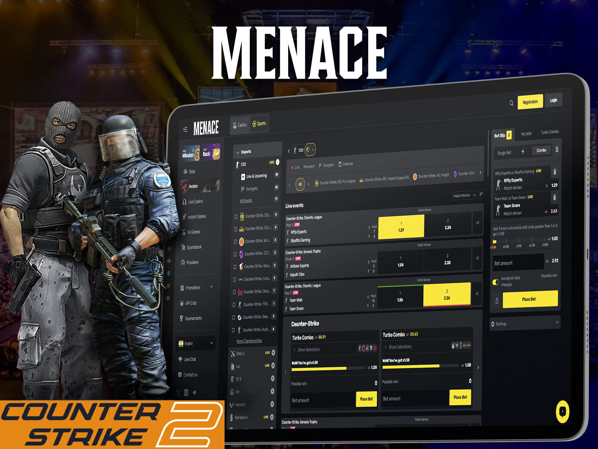 Bet on your favorite team to win in CS2 with Menace King.