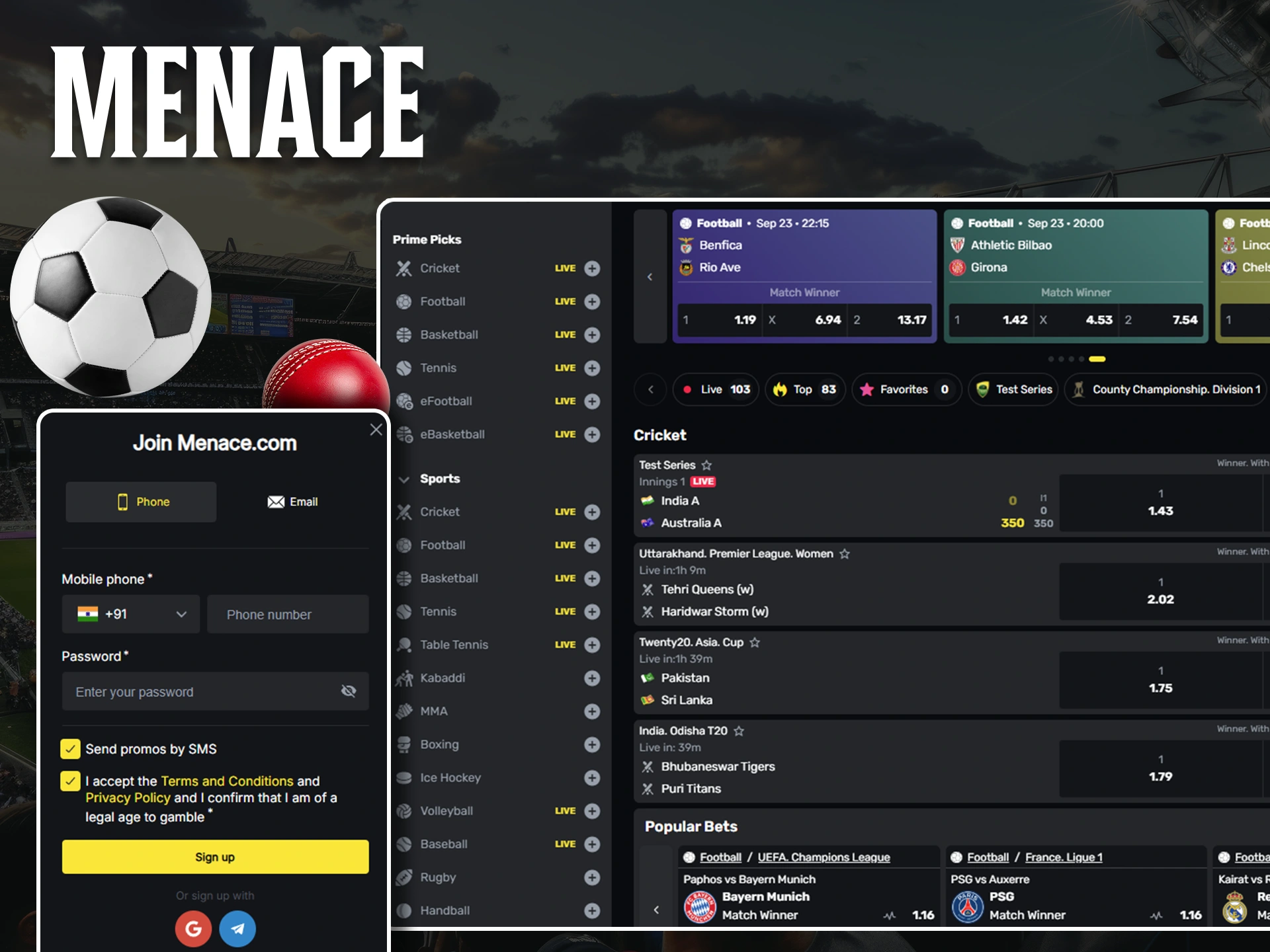 Complete all the steps to start betting in Menace King.