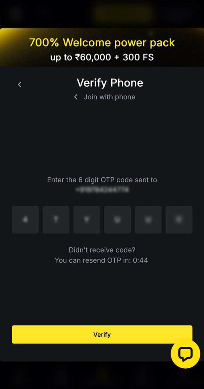 Verify your phone number or email after registering with Menace King.