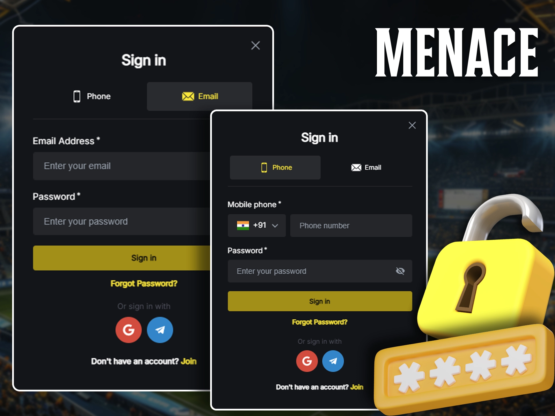 Use a convenient method to log in to your Menace King personal account.