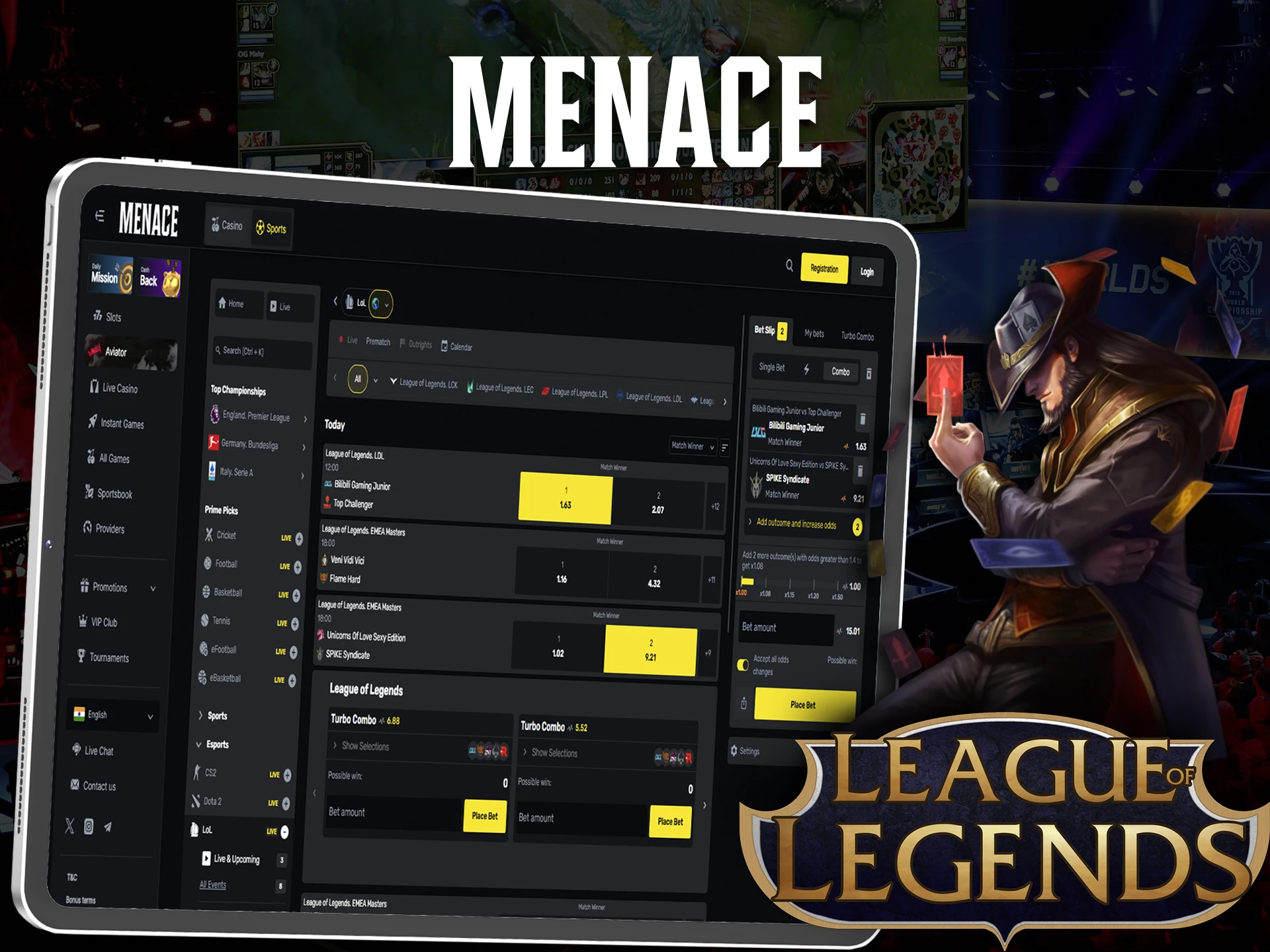 Take part in popular LOL tournaments for successful bets in Menace King.