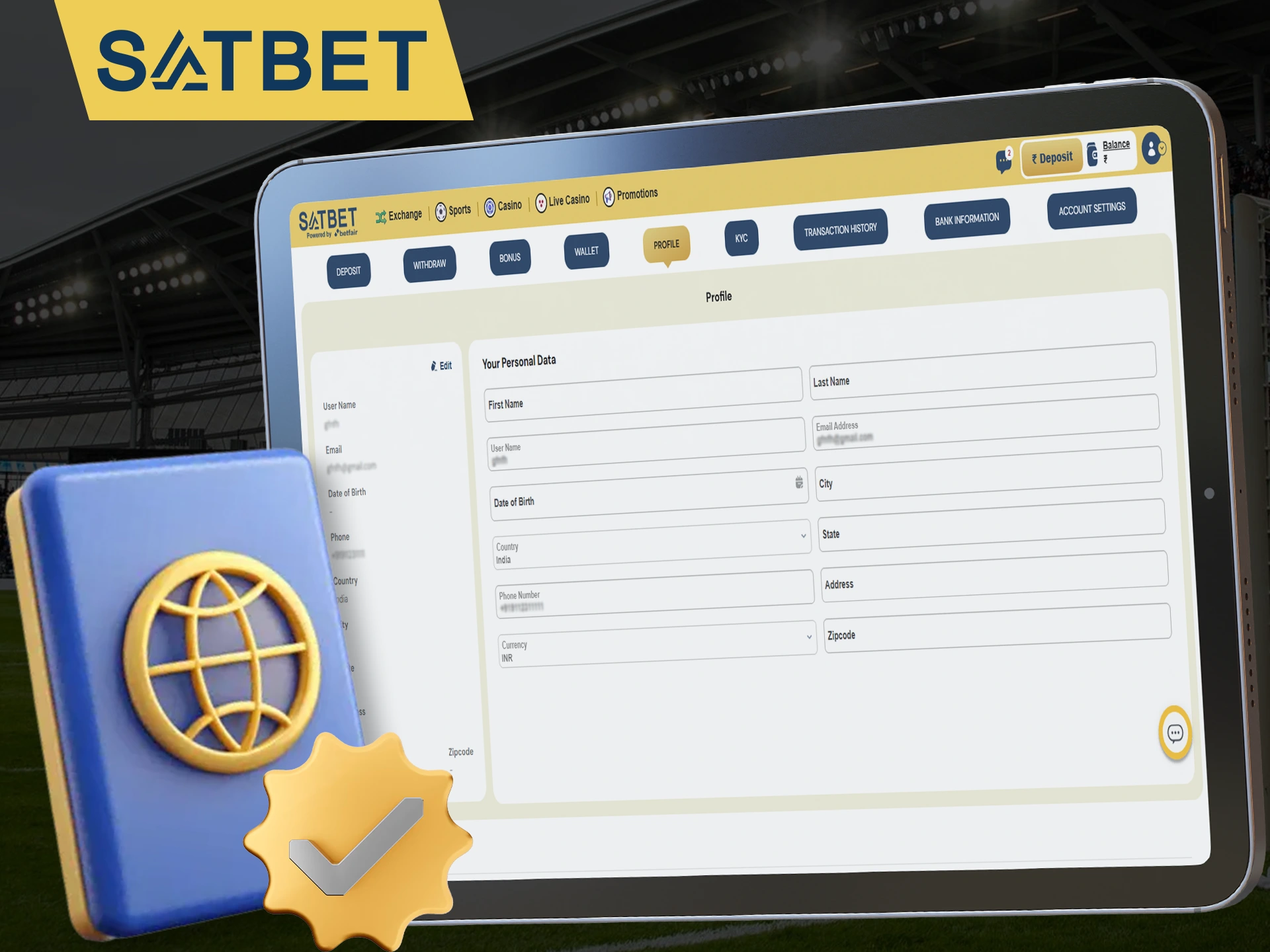 Complete all account verification steps to access all Satbet features.