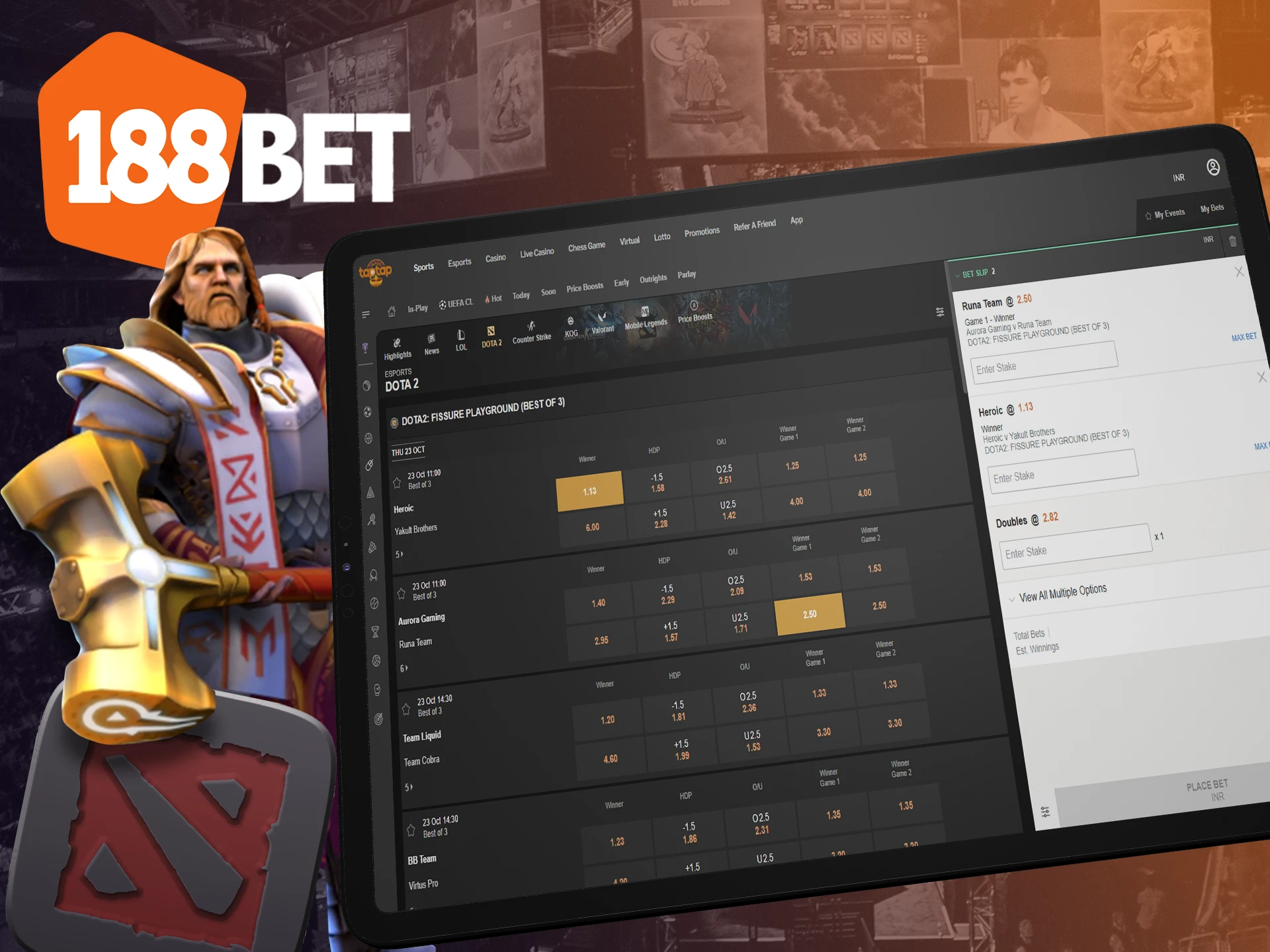 Bet on your favorite team to win in Dota 2 with 188bet.