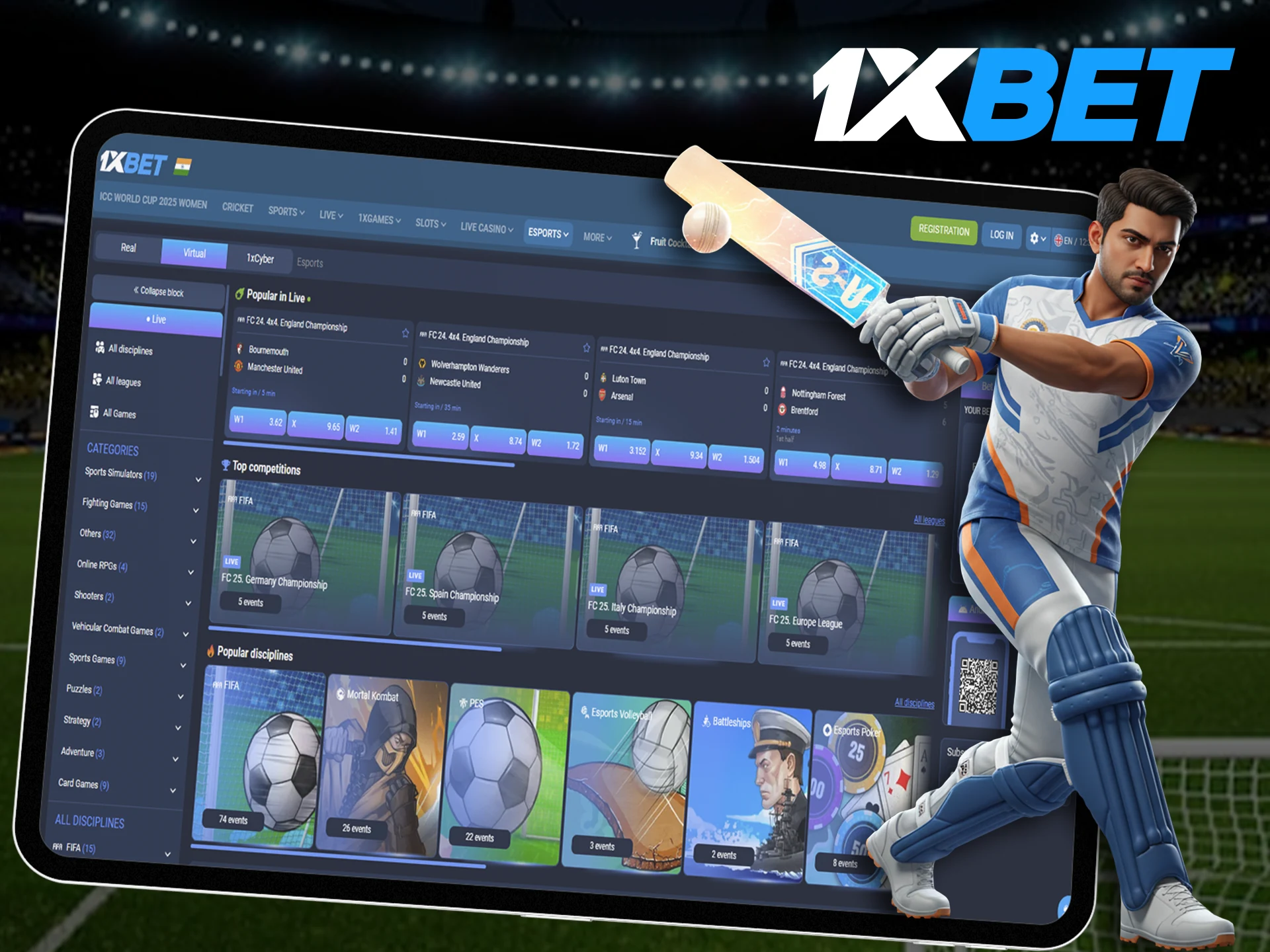 Test your intuition by betting on virtual sports from bookmaker 1xBet.
