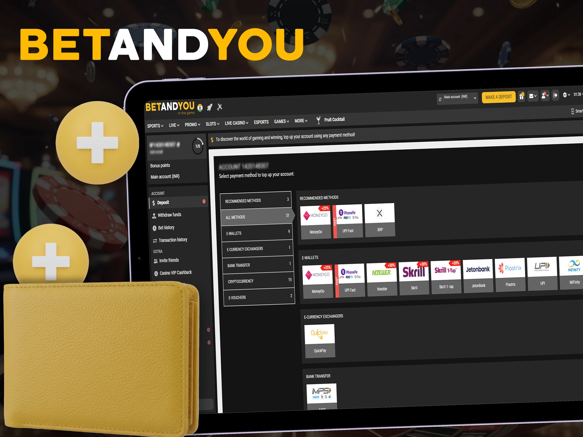 Read the instructions on how to fund your account on the Betandyou gaming platform.