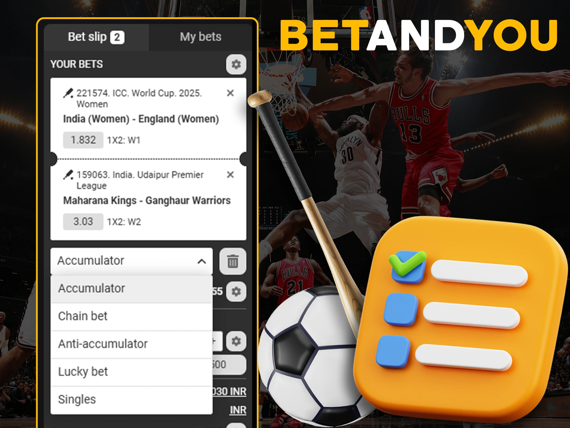 Betandyou offers its players a choice of betting types on sporting events.