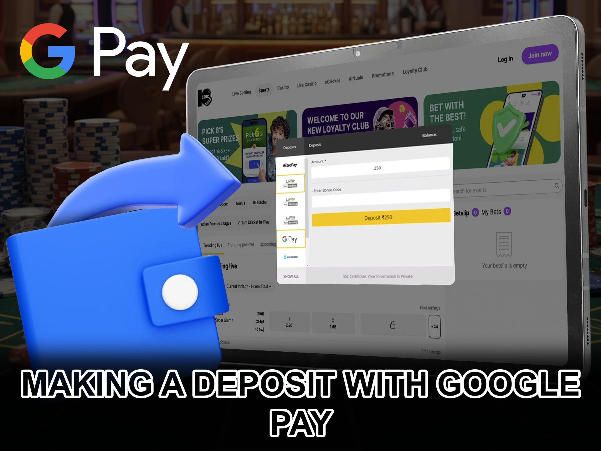 Use Google Pay and get your money deposited into your account quickly.