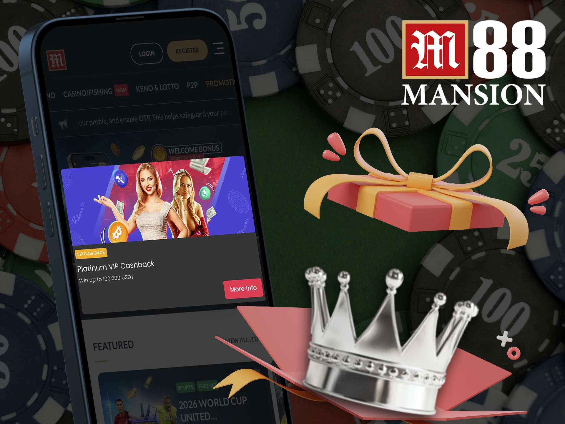 Get a platinum bonus for your bets in the M88 app.