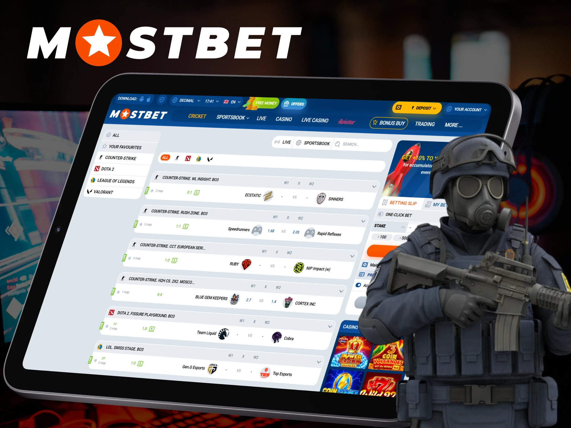 Place wagers for Esports competitions on Mostbet Online.