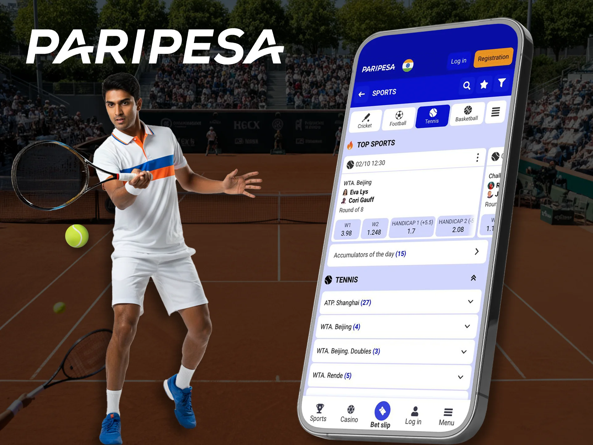 Choose your favorite in the Paripesa tennis section of the app.