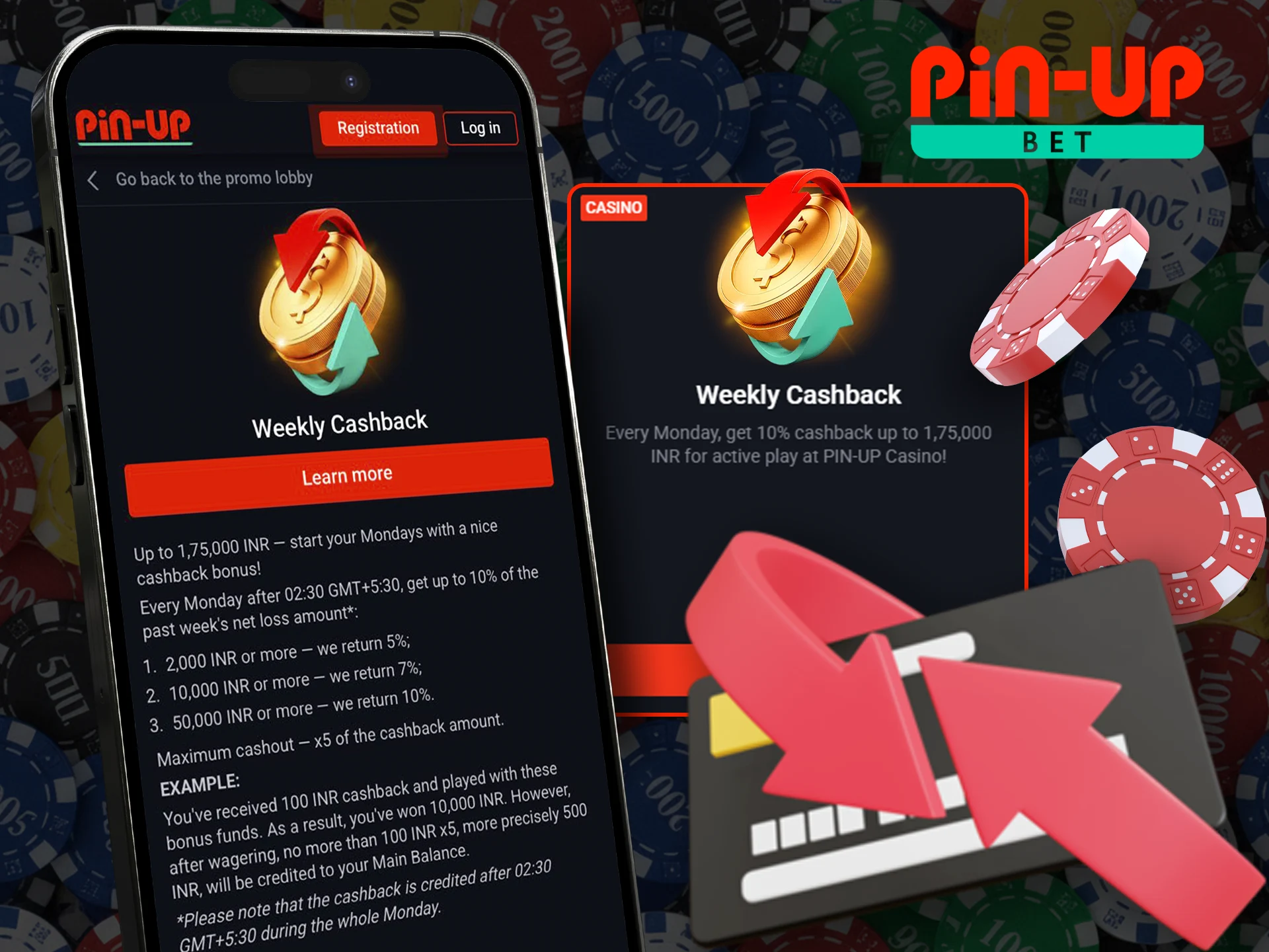 Get your money back using the bonus in the Pin Up app.