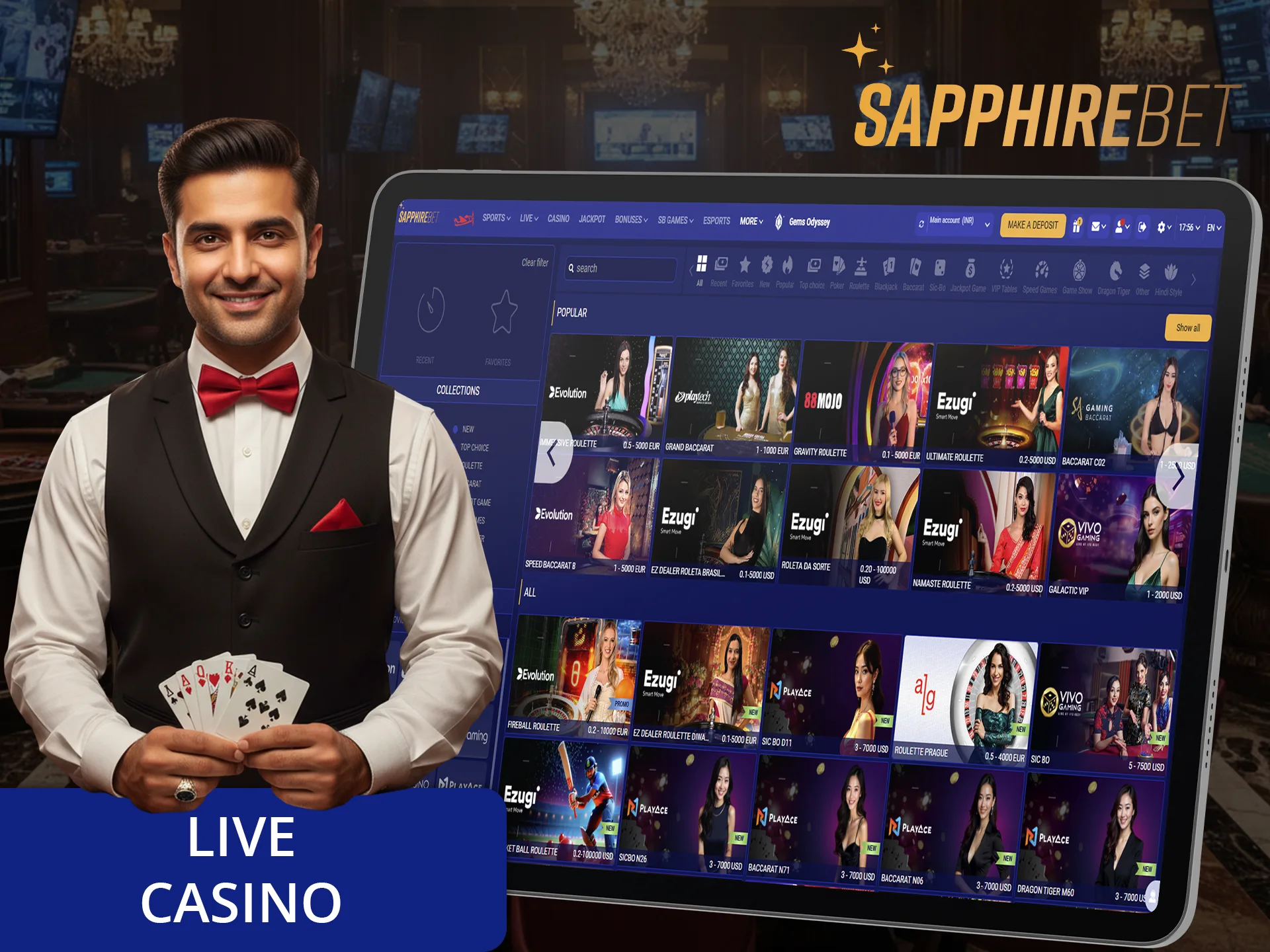 Try your luck betting at live casino with Sapphirebet.