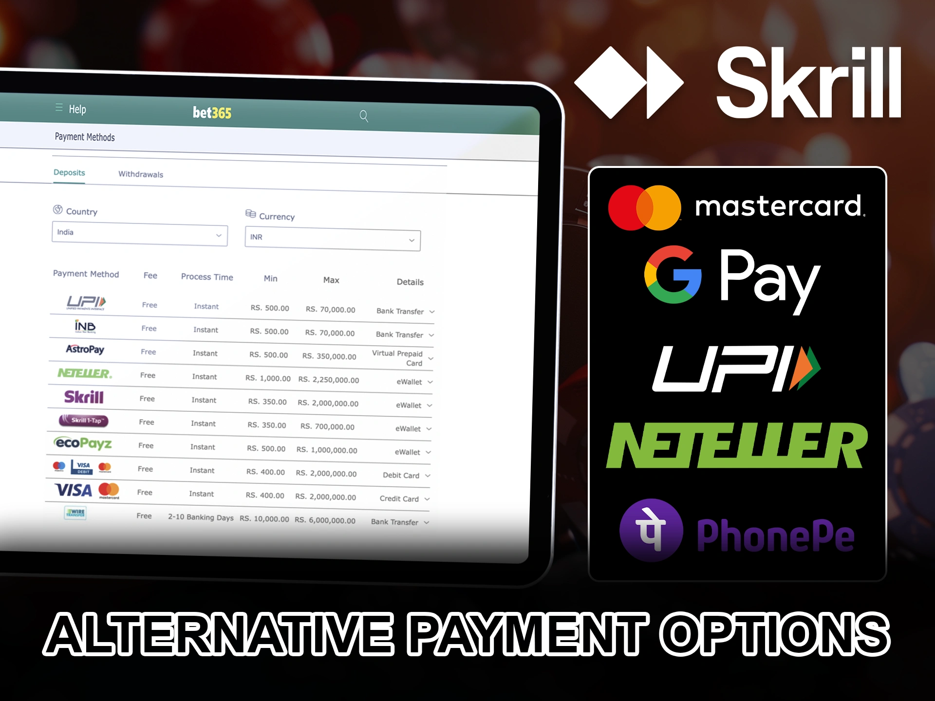 Use available payment methods without Skrill.