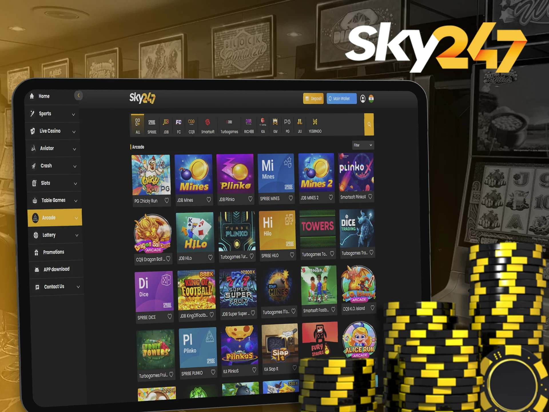 Play arcade games and win at Sky247.