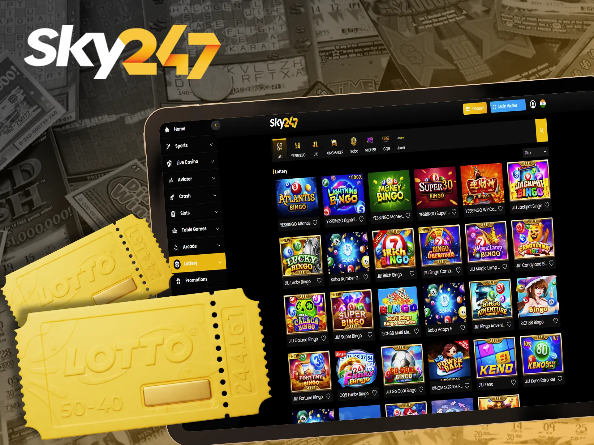 Draw a winning ticket and win in the lottery section at Sky247.