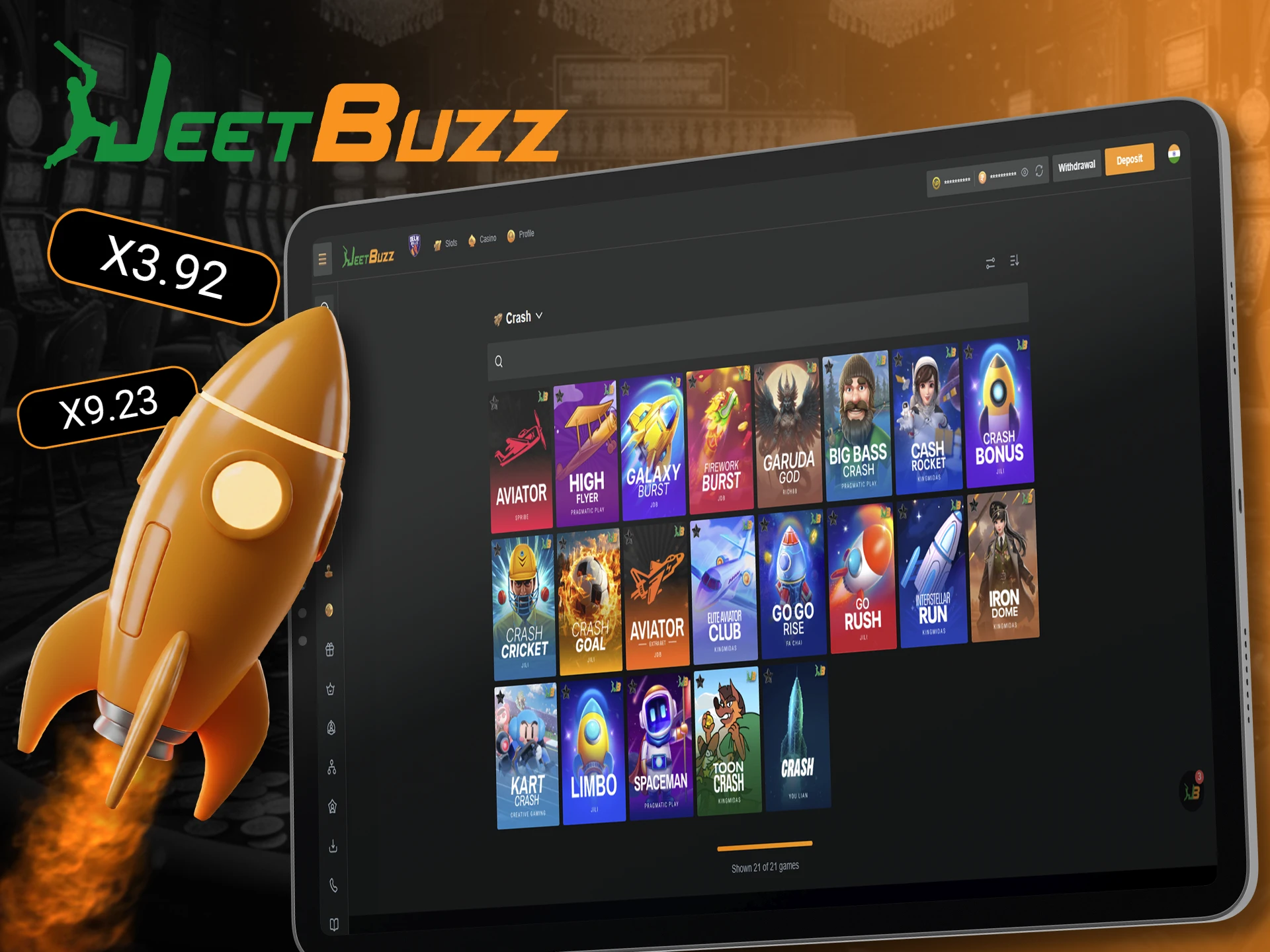Multiply your winnings in JeetBuzz Crash games.