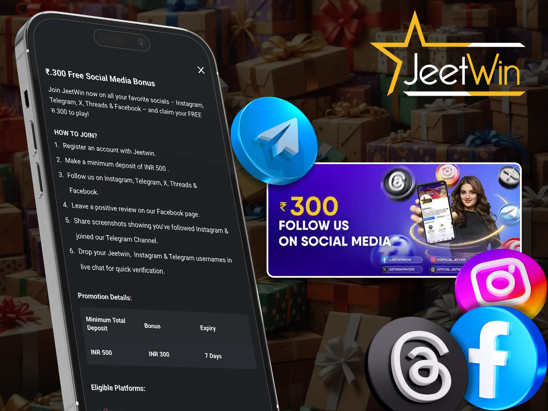 Get a bonus from Jeetwin using social networks.