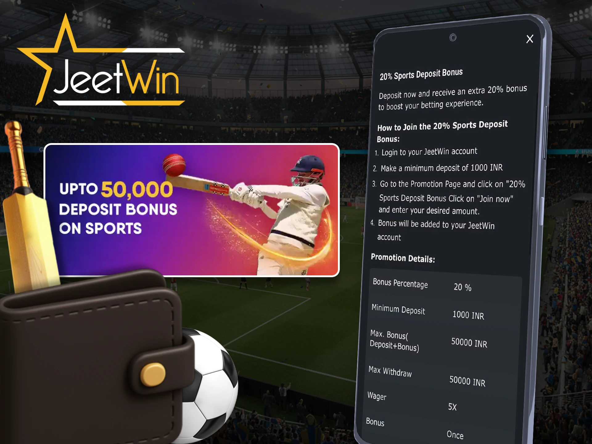 Top up your account and receive a bonus for betting in the Jeetwin app.