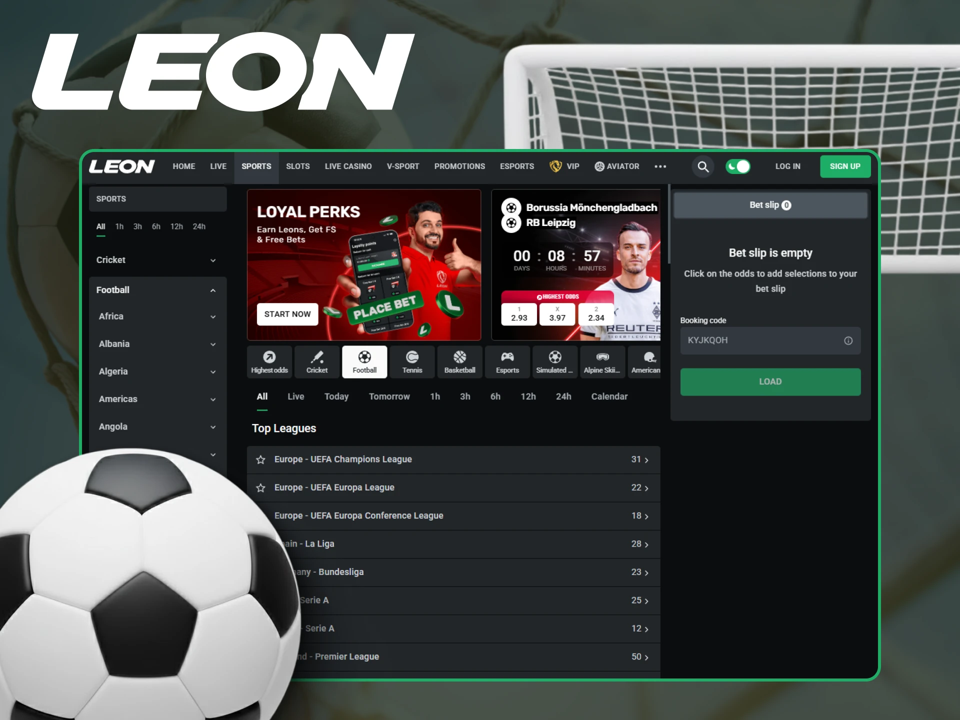 Bet on exciting Football matches through the Leonbets platform.