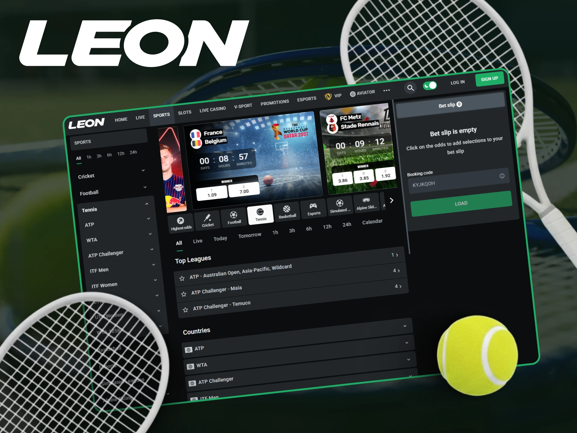 Find the best odds for Tennis tournaments and claim your winnings on Leonbets.