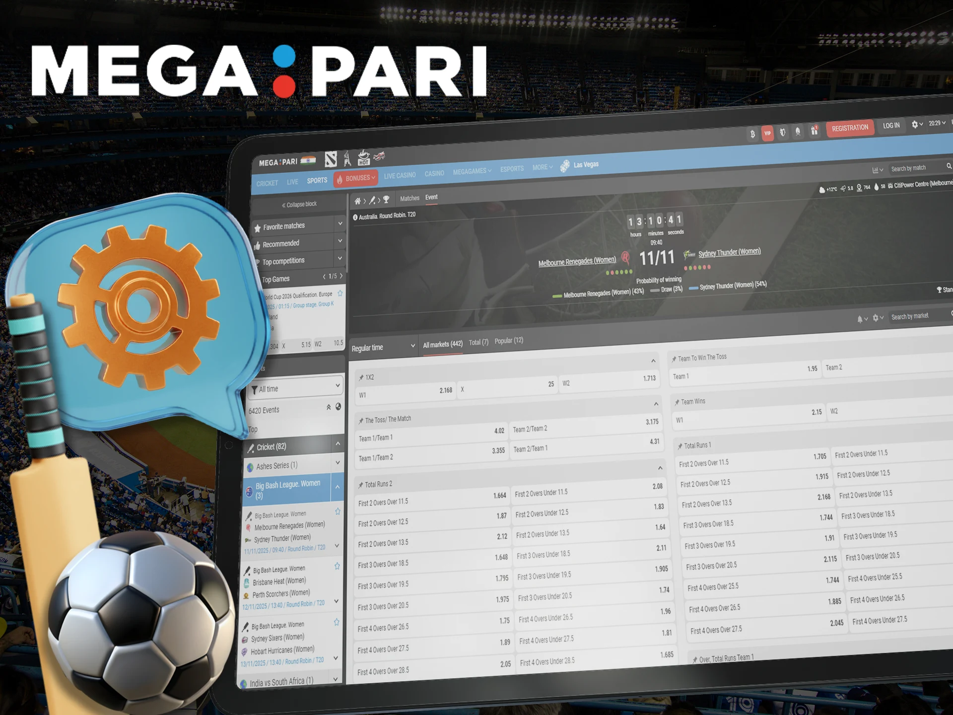 Megapari India offers a wide range of betting choices.