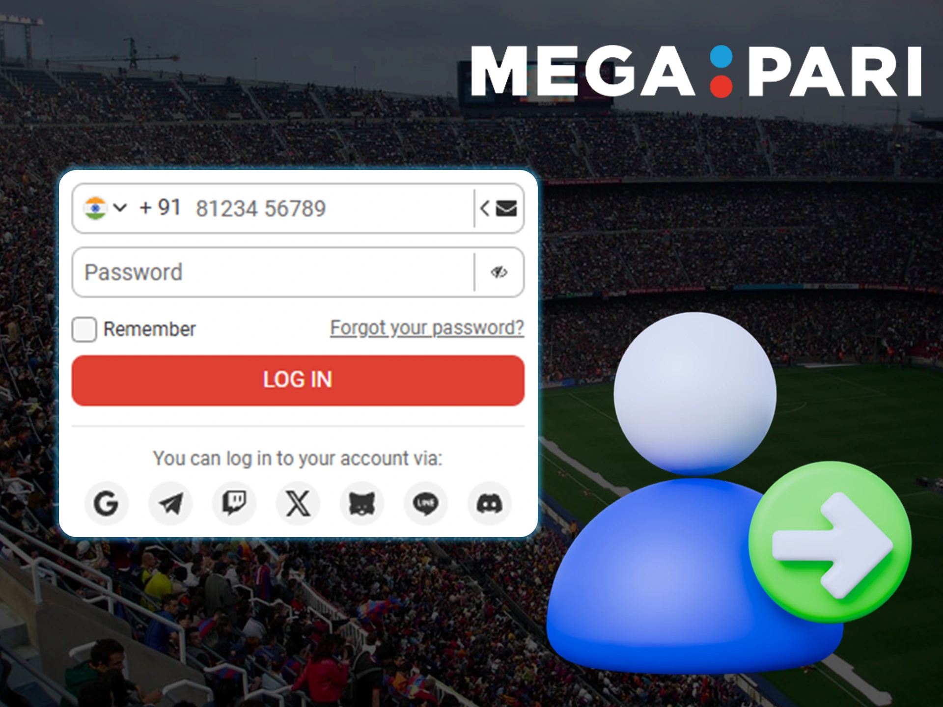 To start placing bets and playing at Megapari Casino, you need to log into your account.