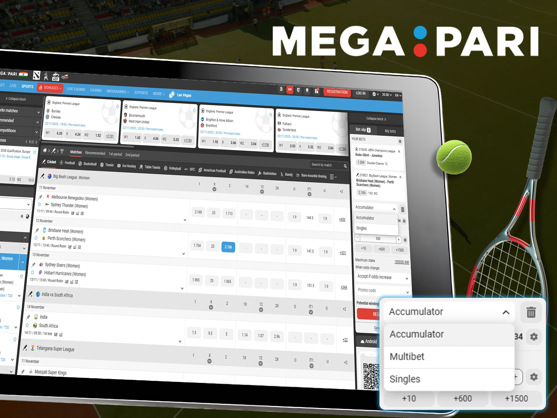 A wide variety of bets are available for users of the Megapari betting site.
