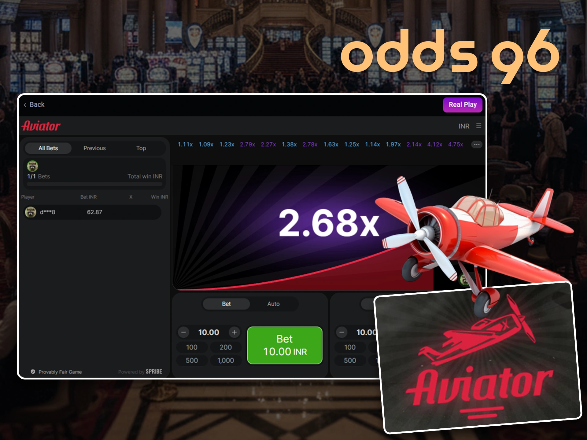 Grab the best odds on the Aviator game with Odds96.