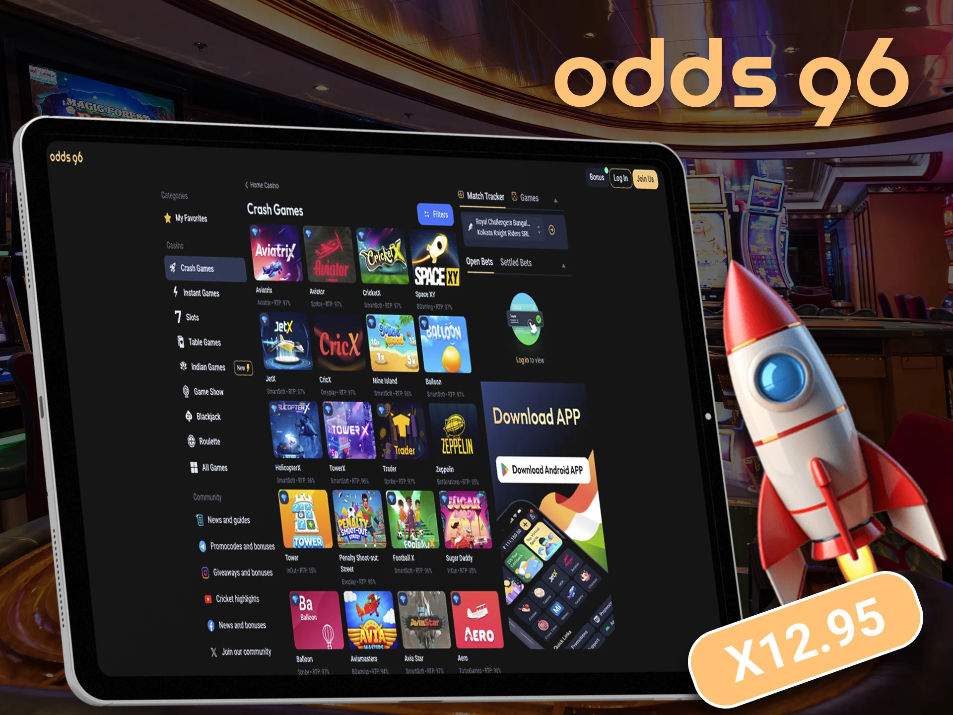 Multiply your deposit in the crash Odds96 section.