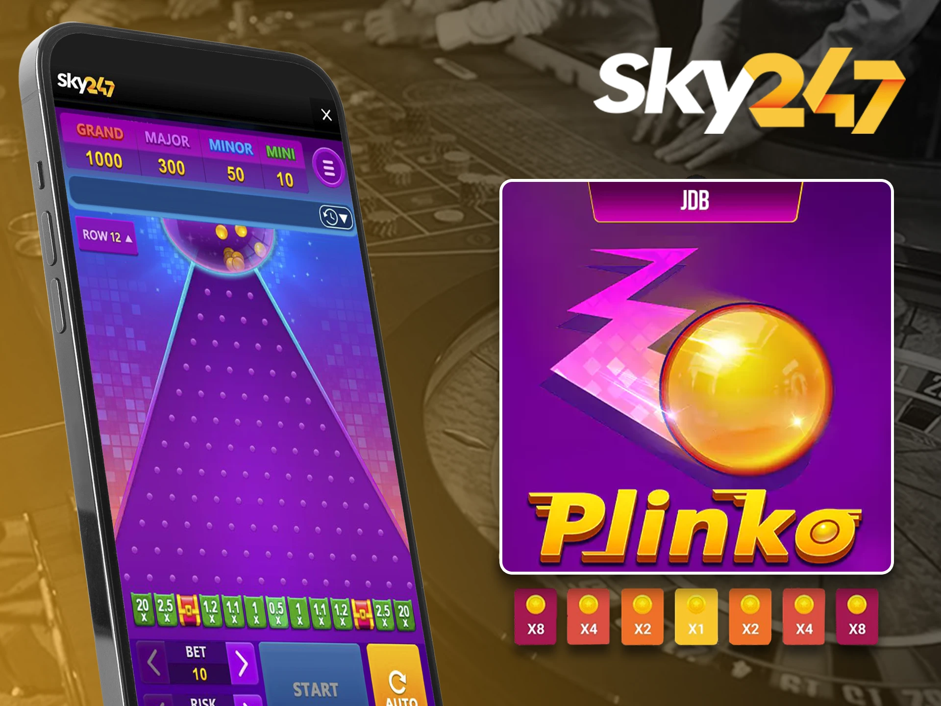 Launch the ball in Plinko and collect high multipliers in Sky247.