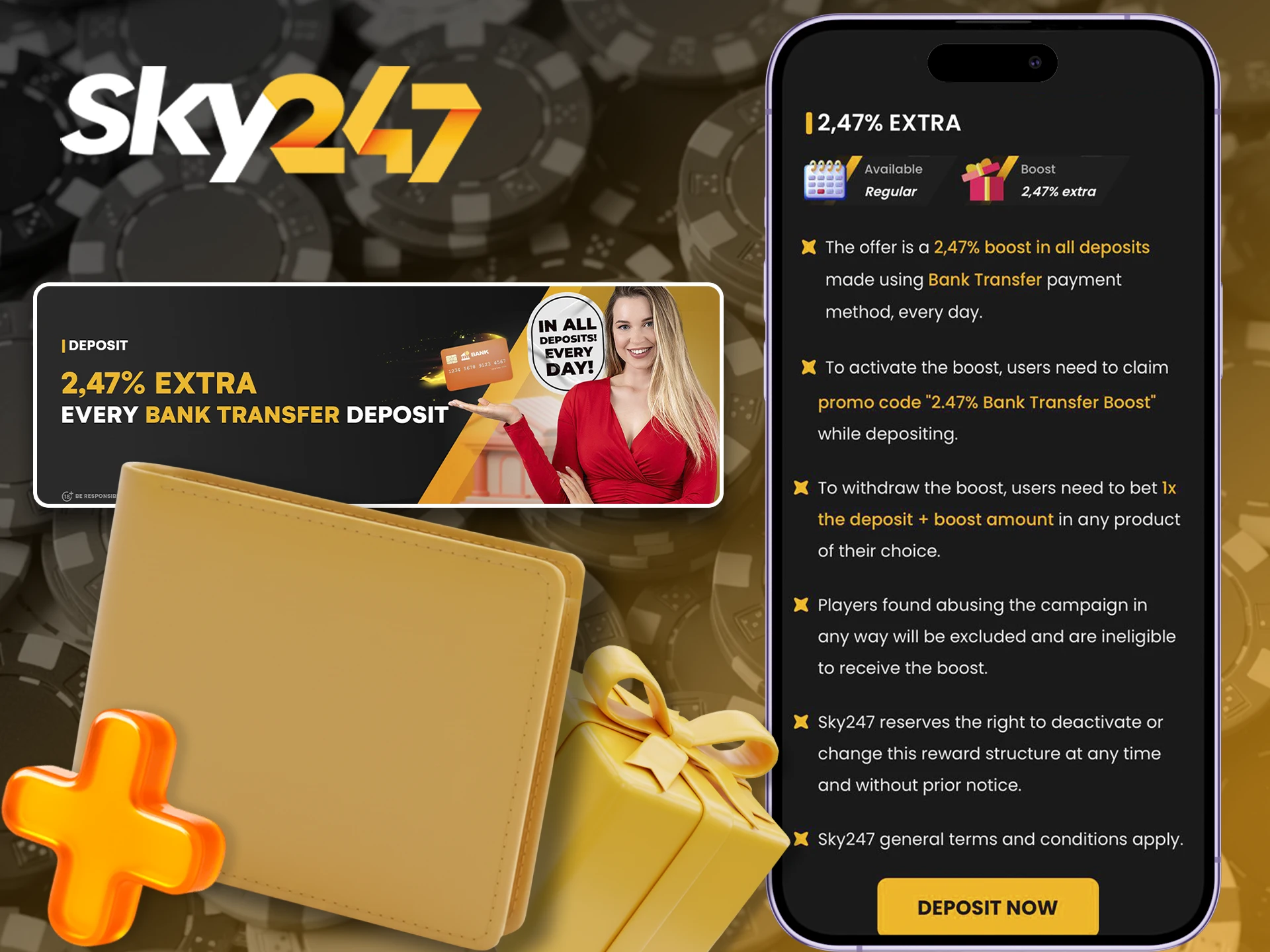 Top up your account and receive lucrative bonuses from Sky247.
