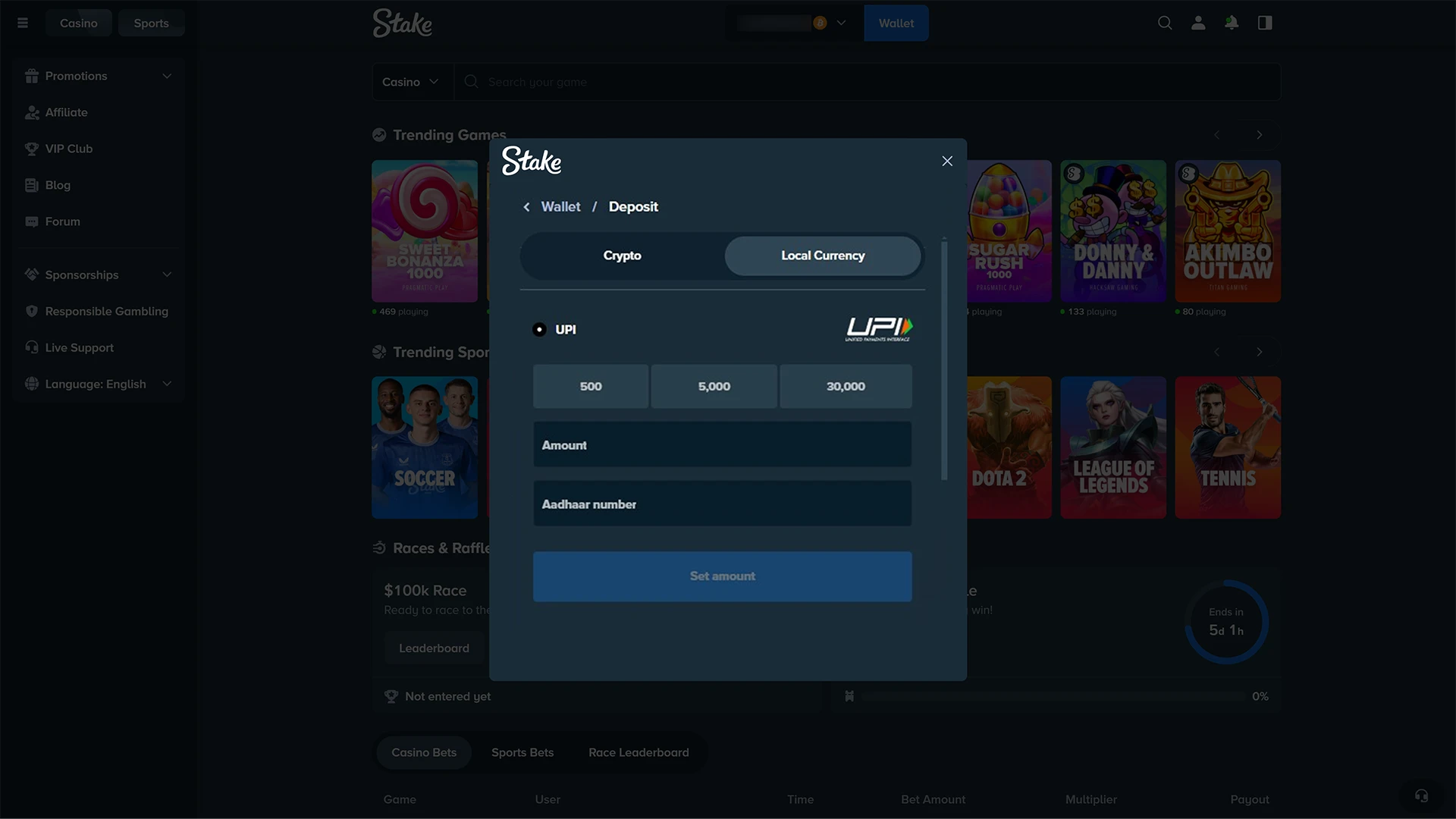 Top up your account and place a bet.