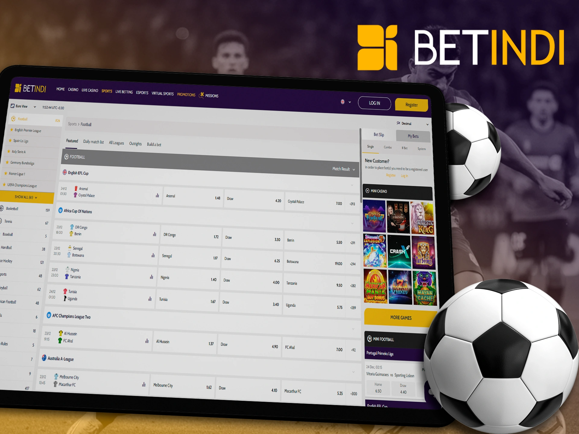 Bet on your favorite soccer teams and tournaments at Betindi.